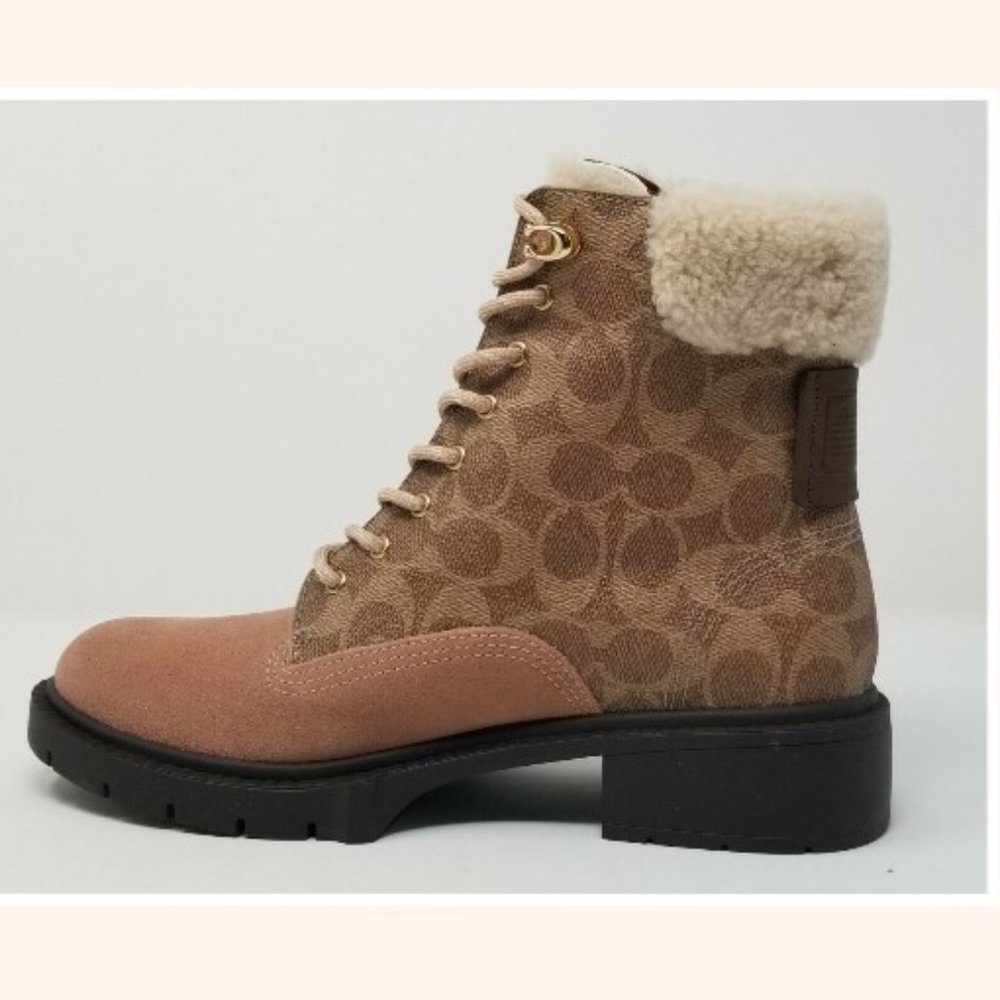 Coach Lorimer Dusty Rose/Tan Signature Canvas and Suede Booties - Picture 4 of 12